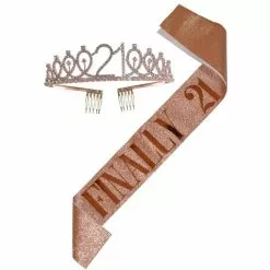 Tiara & Sash Set - Finally 21, Rose Gold